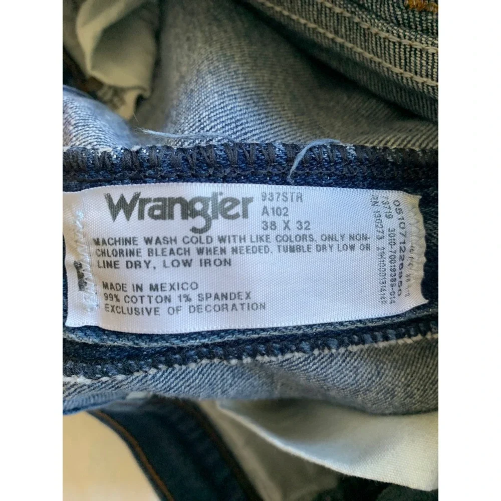 Wrangler 35x30 Jeans Dark Blue 937STR Straight Leg Stretch Denim Western Cowboy